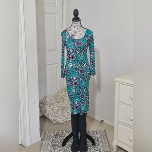 Floral Teal Long Sleeve Dress